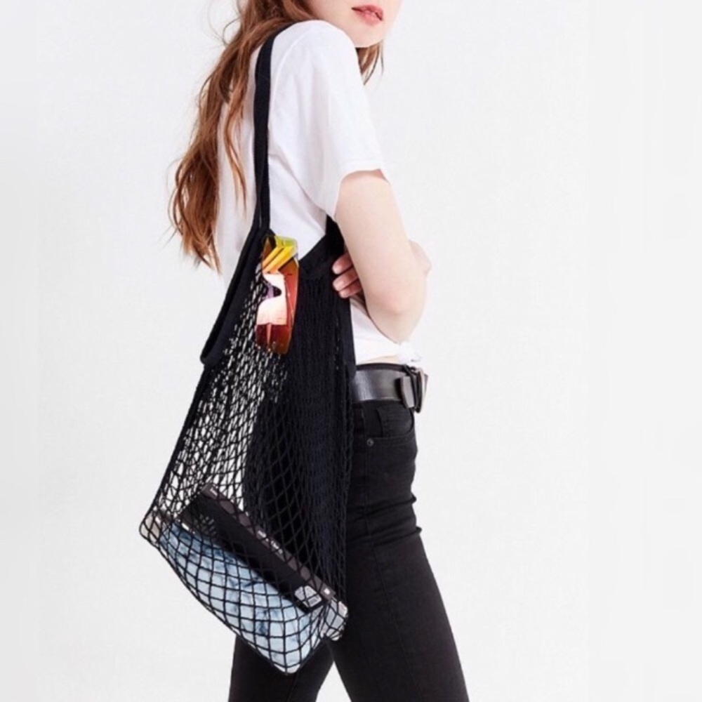 Parisienne Cotton Market Open Net Tote Bag Black - Picture 5 of 6
